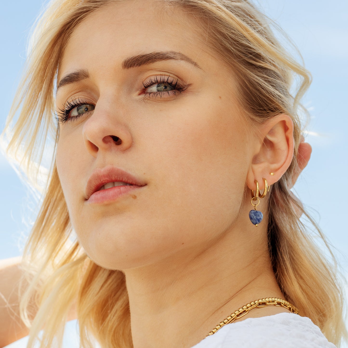 Sodalite Heart Hoops Small Gold