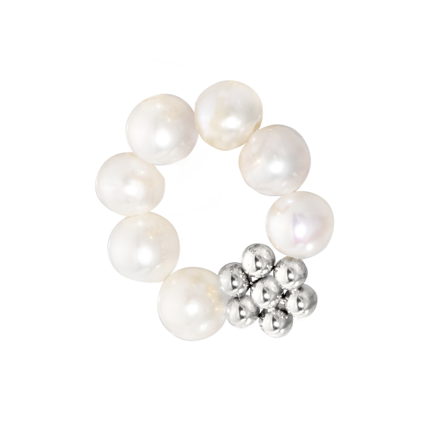 Chunky Flora Pearl Hoop Set Medium Argento