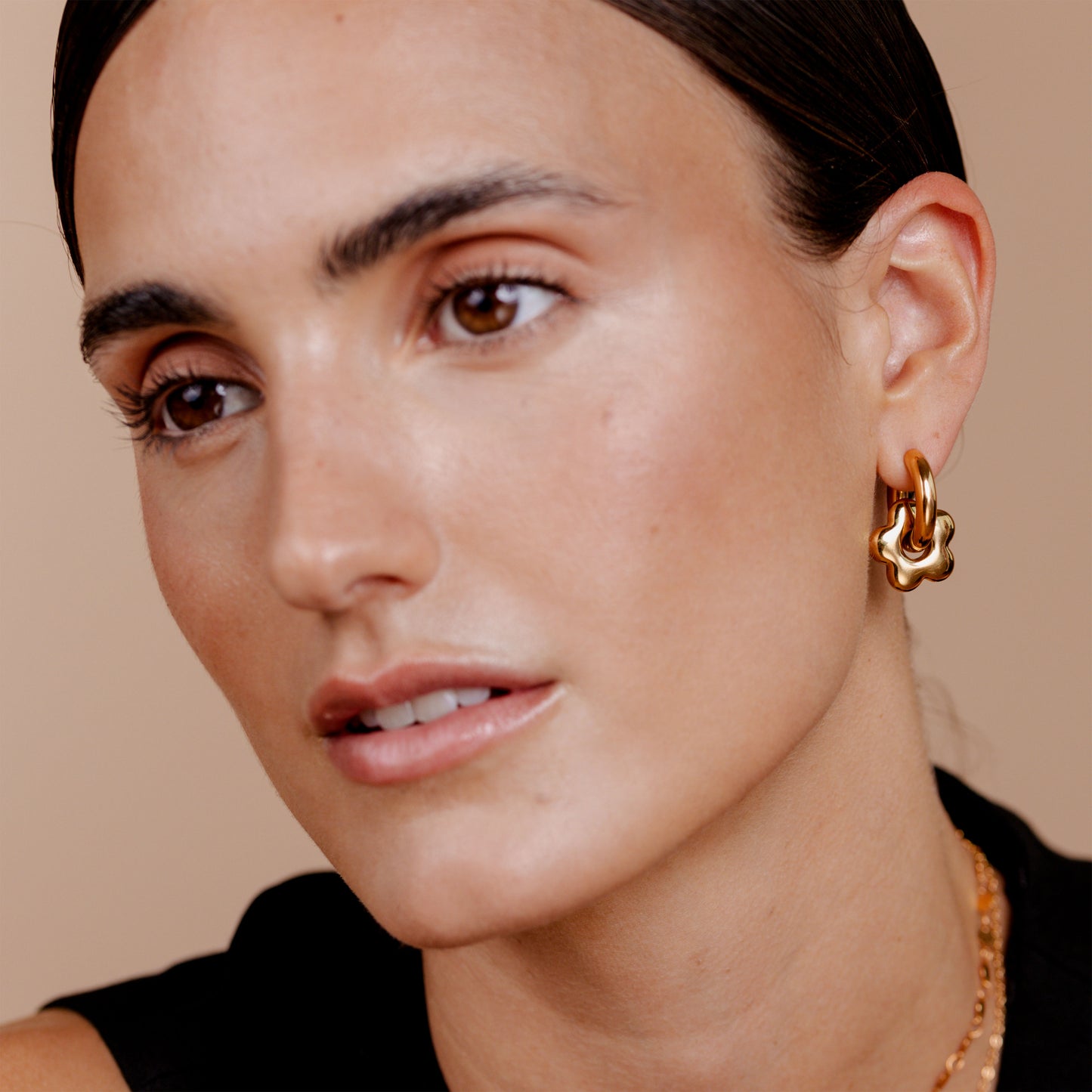 Chunky Bubble Flower Hoop Set Medium Oro Rosa
