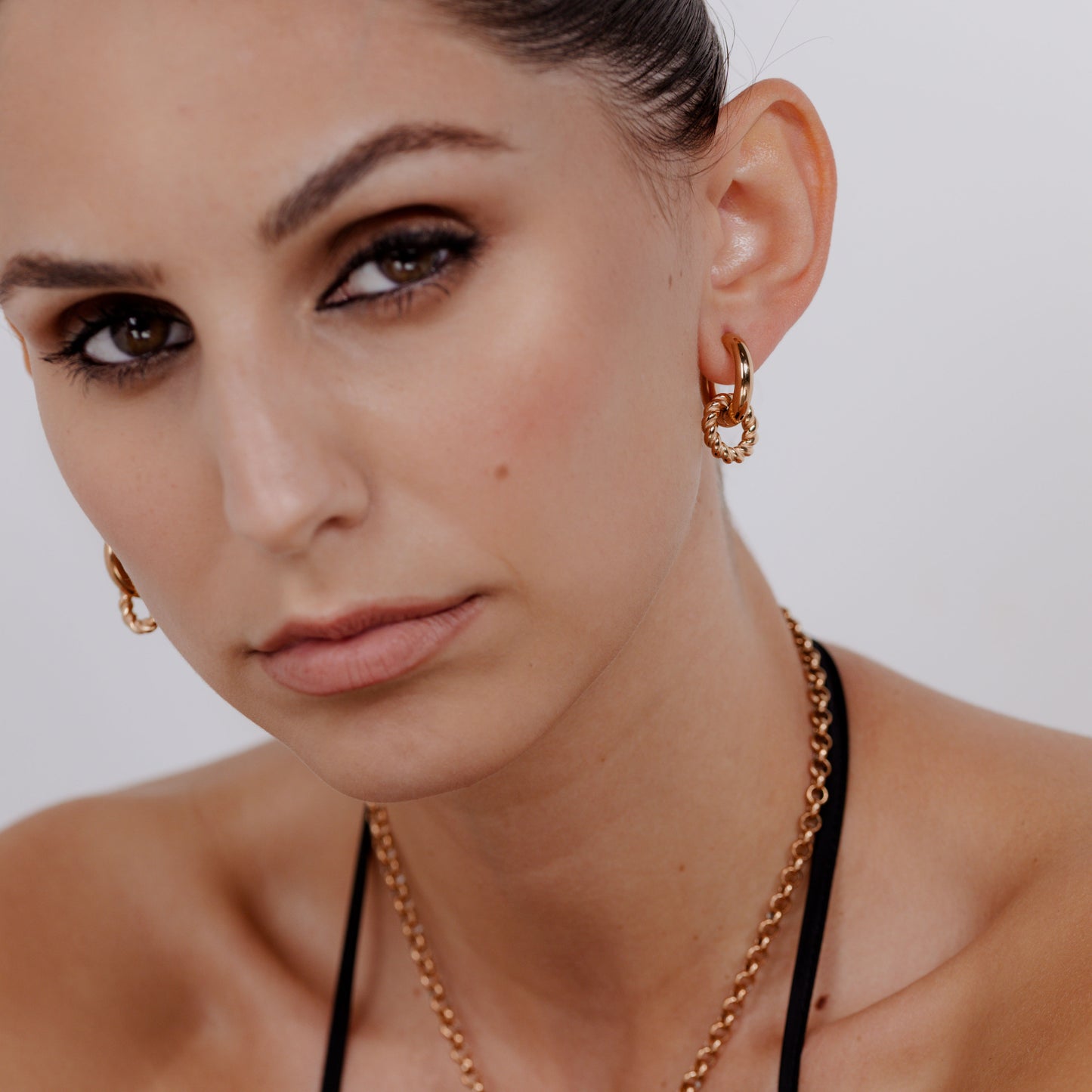Chunky Twisted Donut Hoop Set Medium Oro Rosa