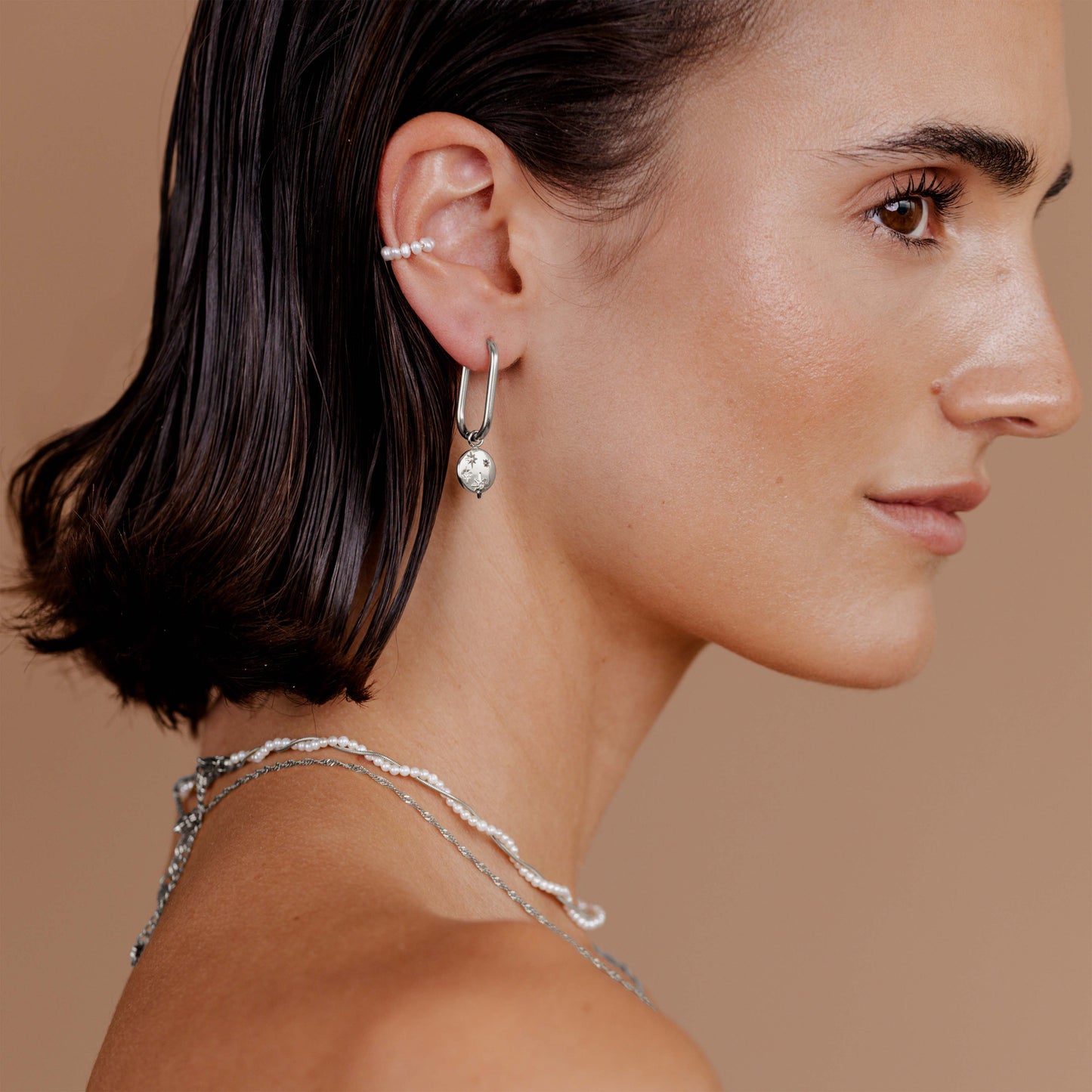 Shiny Stars Oval Hoop Set Small Argento