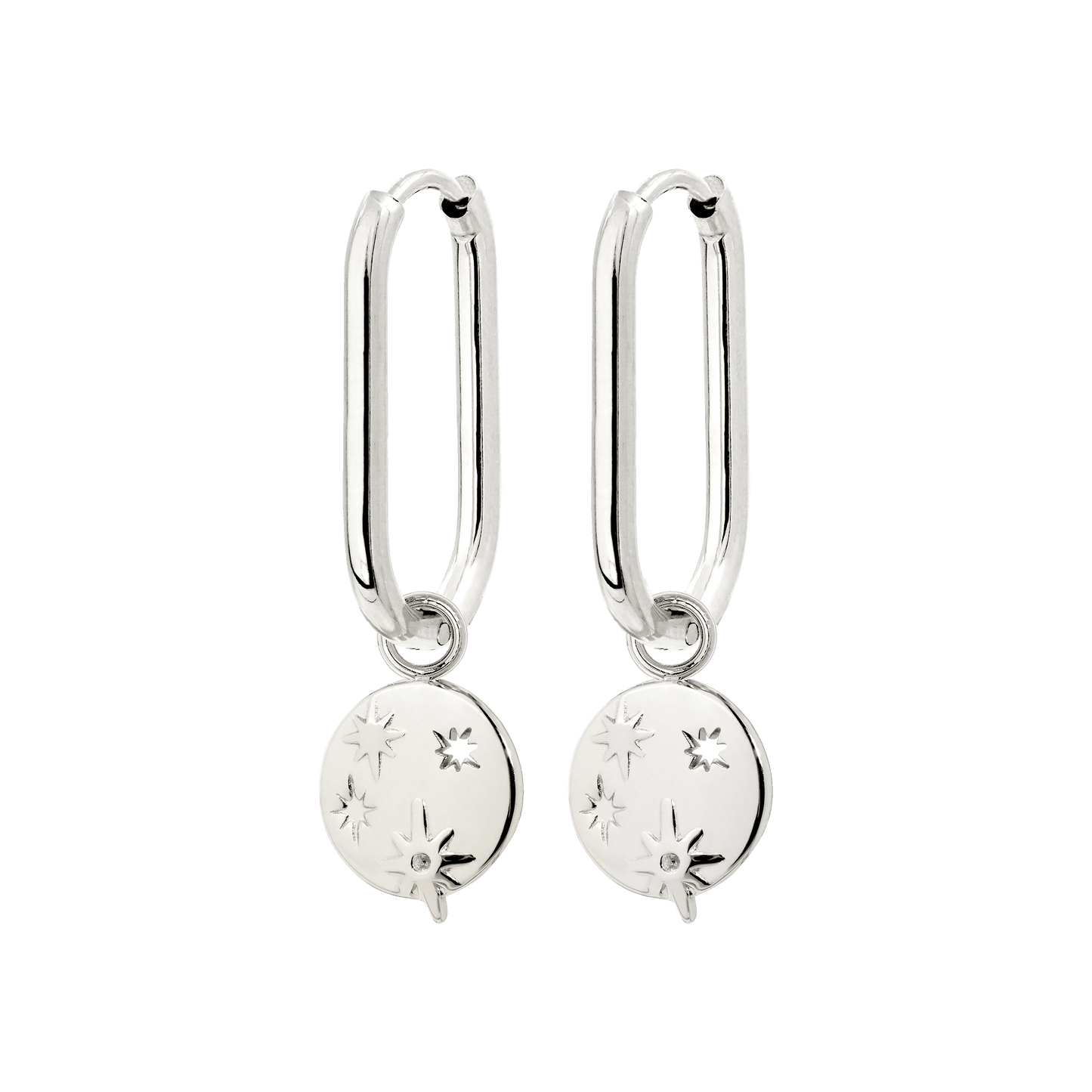 Shiny Stars Oval Hoop Set Small Argento