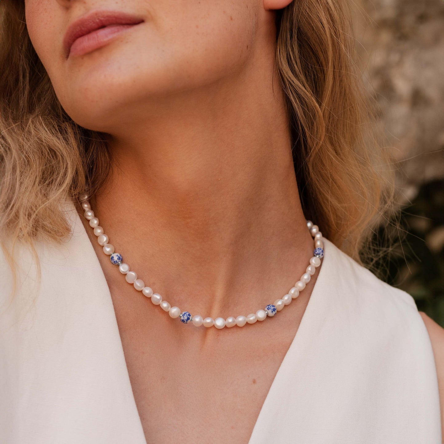 Flower Tile Pearl Collana Argento