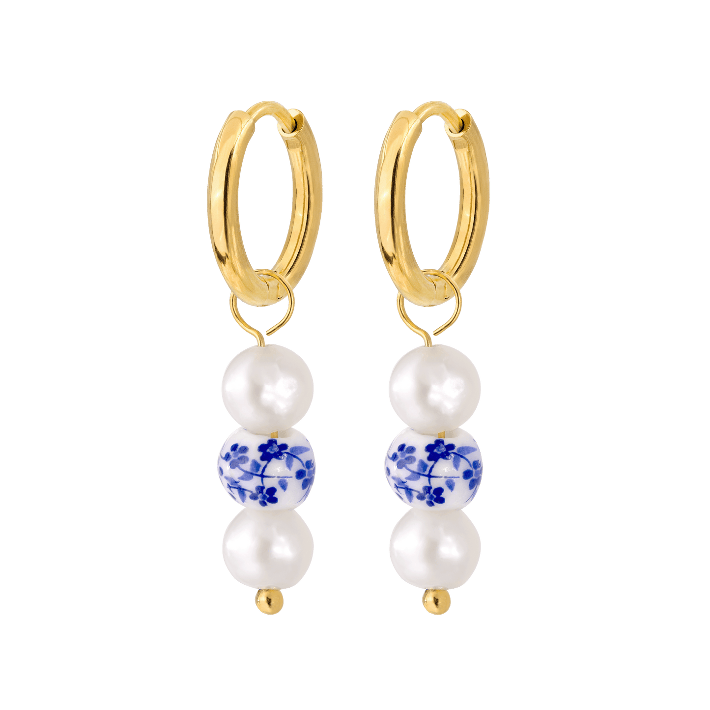 Flower Tile Pearl Hoop Set Small Oro