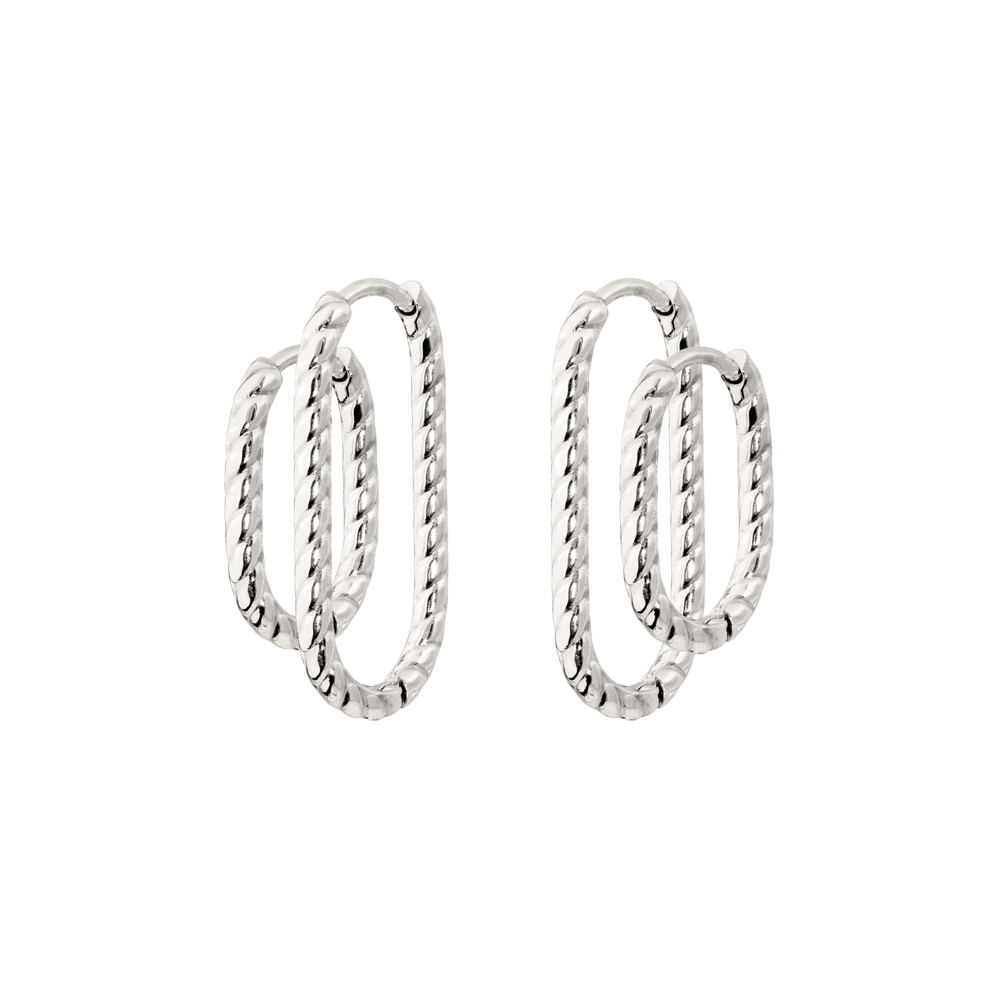 Oval Twisted Hoop Set Argento