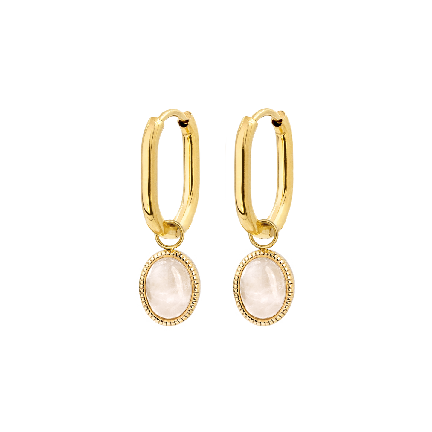 Blush Quartz Oval Hoop Set Baby Oro