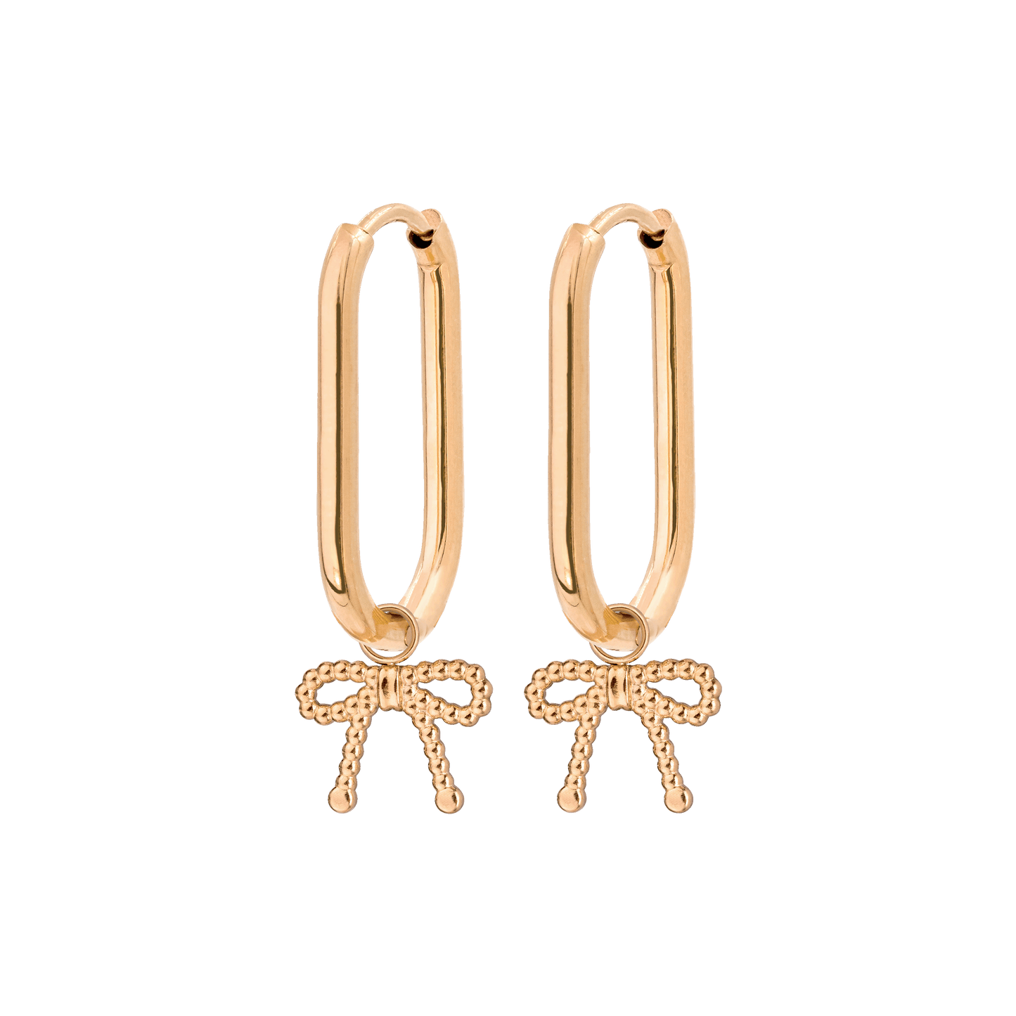 Dotted Ribbon Oval Hoop Set Small Oro Rosa