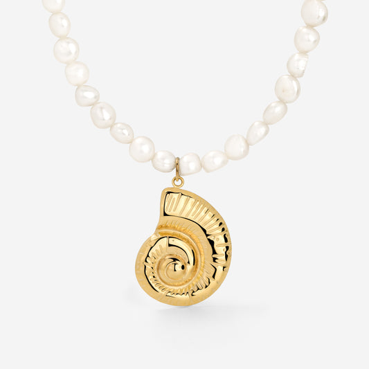 Ammonite Pearl Collana Oro