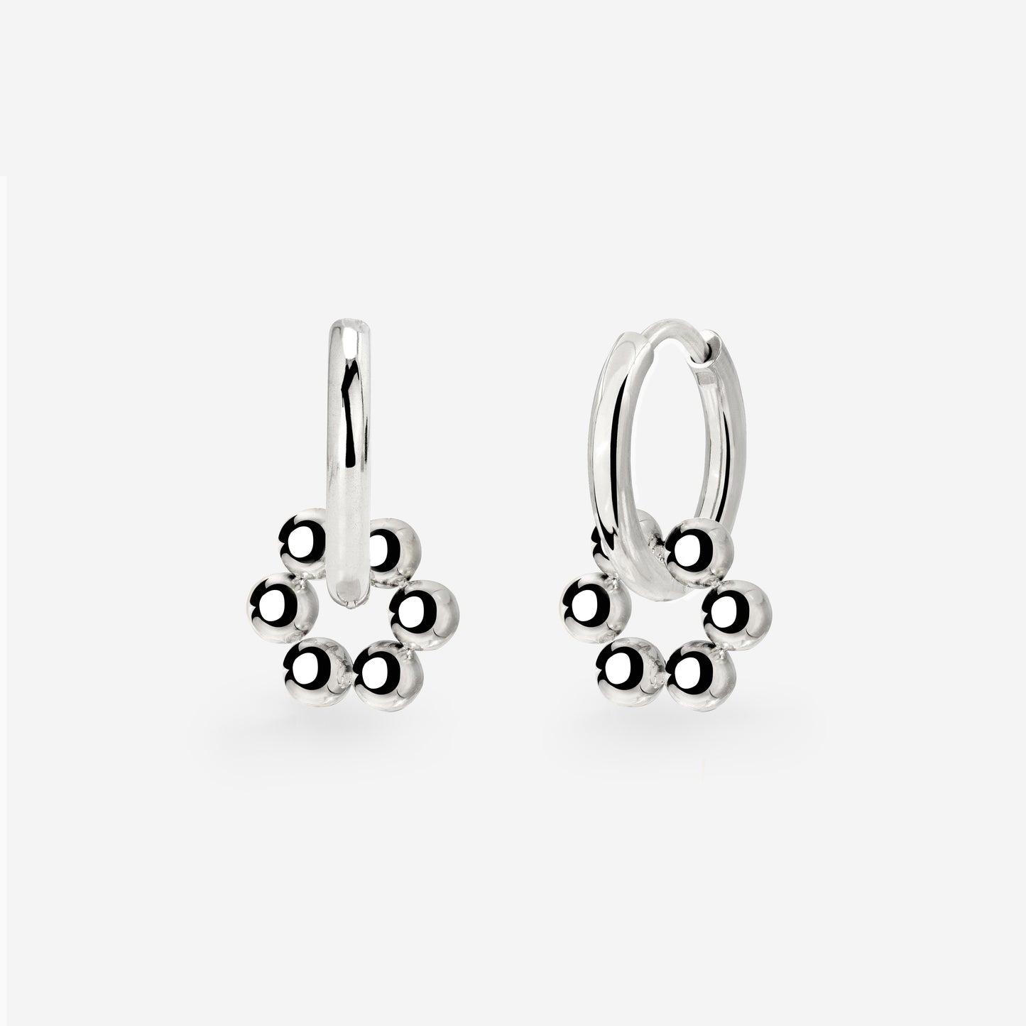 Bead Donut Hoop Set Small Argento