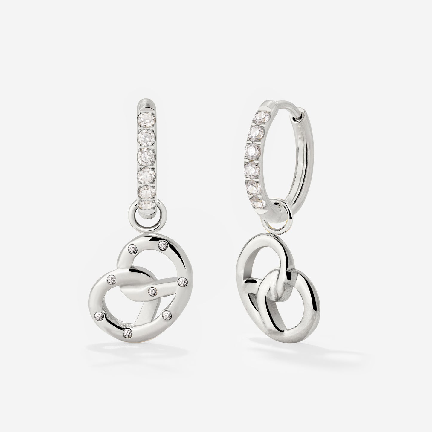 Bedazzled Pretzel Glimmer Hoop Set Small Argento