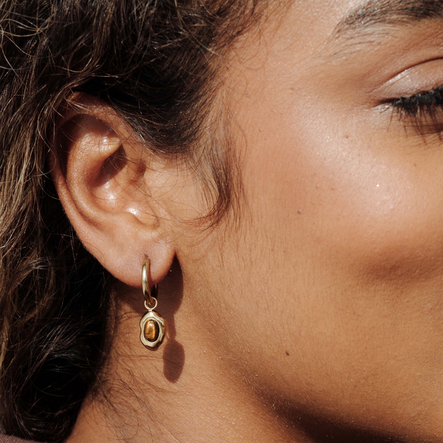 Tiger's Eye Hoop Set Small Oro