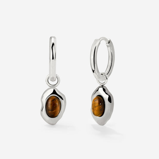 Tiger's Eye Hoop Set Small Argento