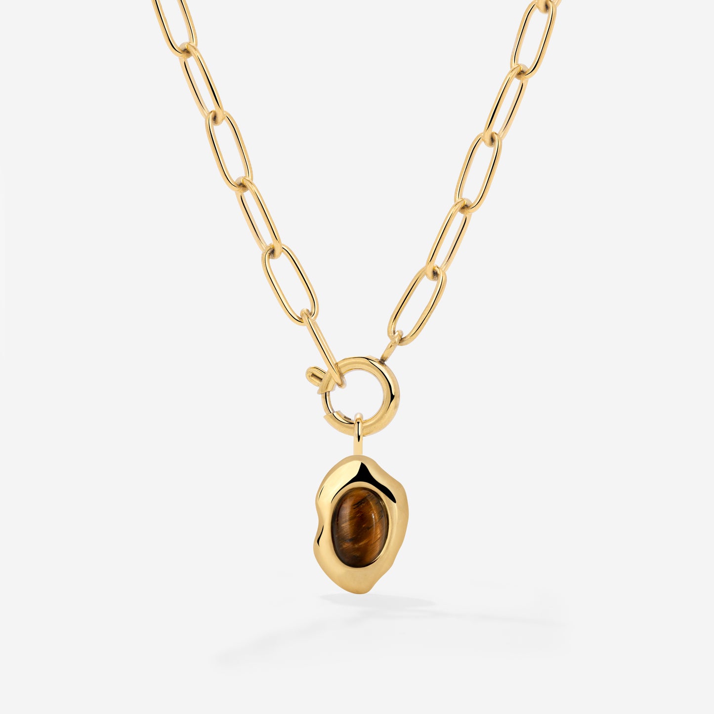 Tiger's Eye Oval Links Collana Set Oro