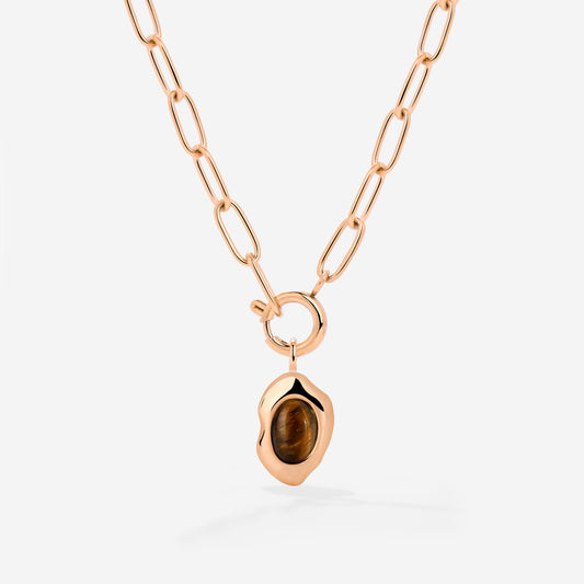 Tiger's Eye Oval Links Collana Set Oro Rosa