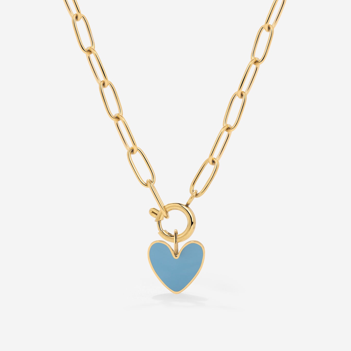 Blue Heart Oval Links Collana Set Oro