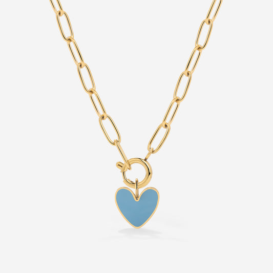 Blue Heart Oval Links Collana Set Oro