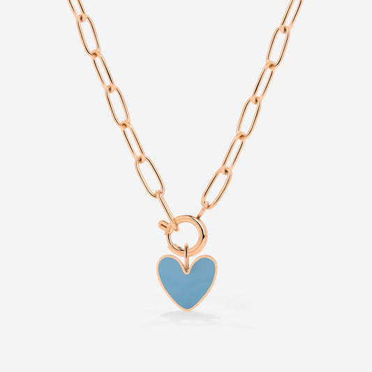 Blue Heart Oval Links Collana Set Oro Rosa