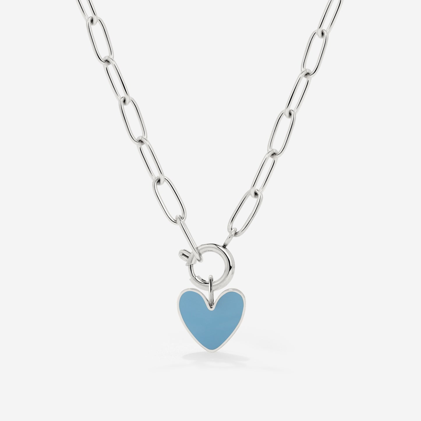Blue Heart Oval Links Collana Set Argento
