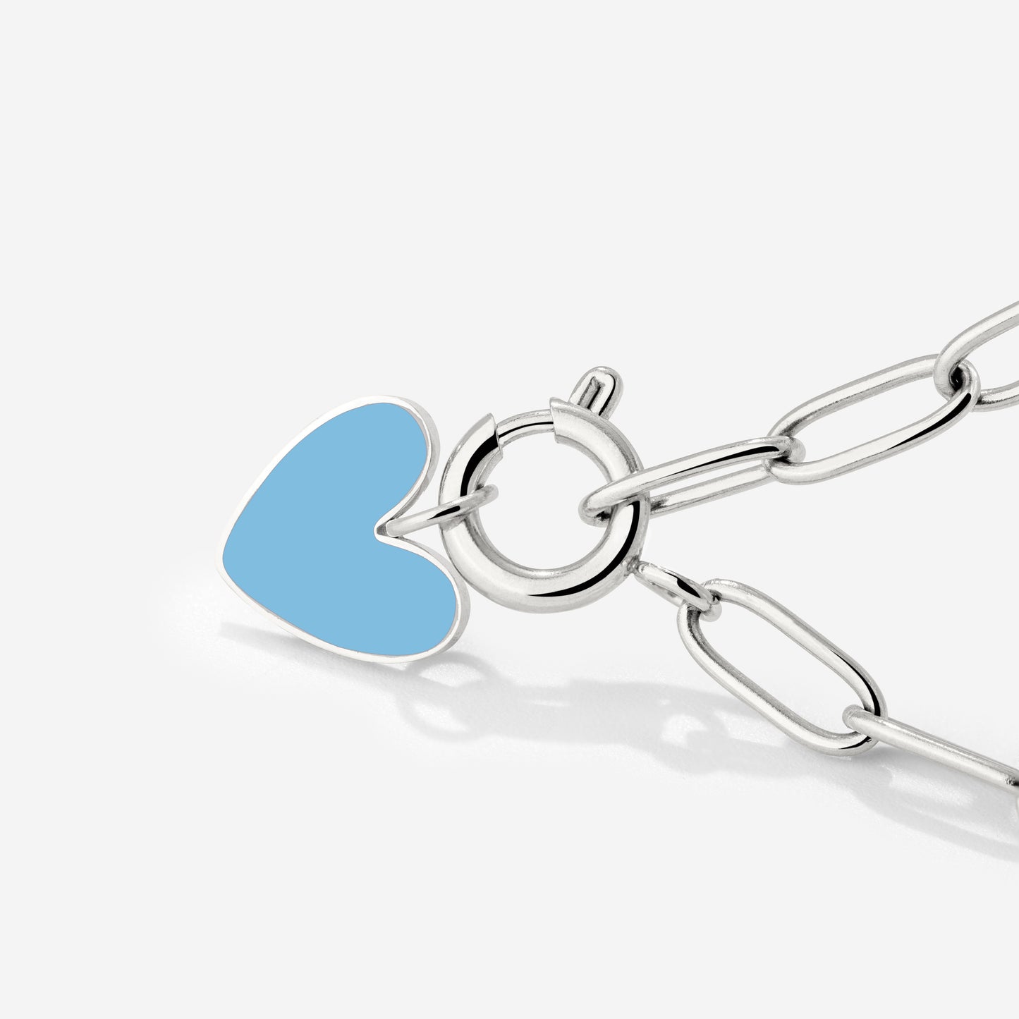 Blue Heart Oval Links Collana Set Argento
