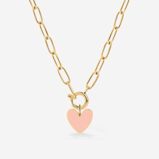 Pink Heart Oval Links Collana Set Oro