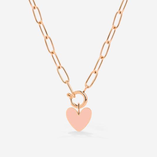 Pink Heart Oval Links Collana Set Oro Rosa