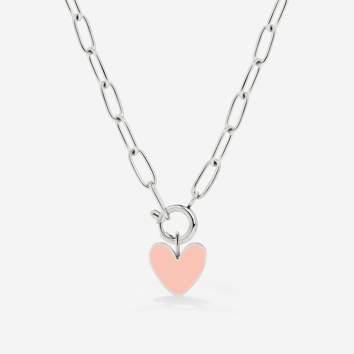 Pink Heart Oval Links Collana Set Argento