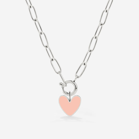 Pink Heart Oval Links Collana Set Argento