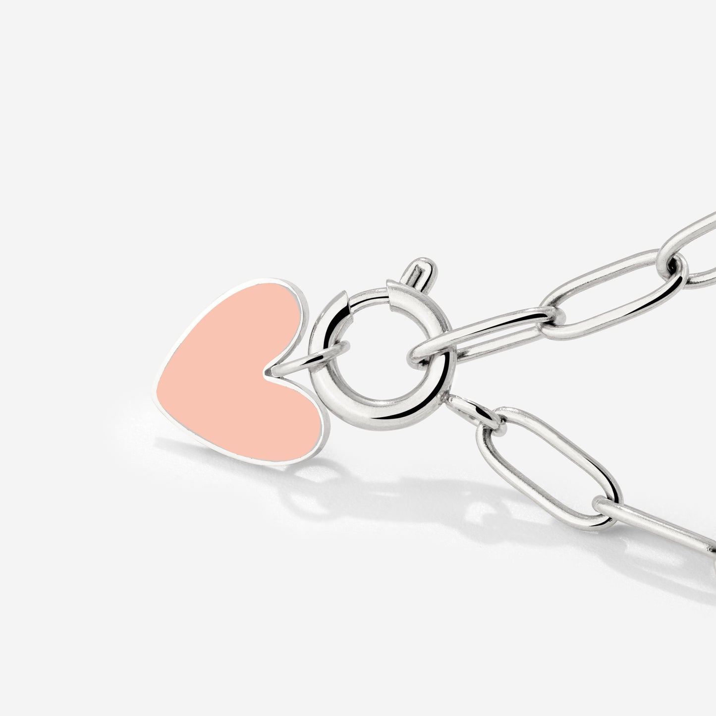 Pink Heart Oval Links Collana Set Argento