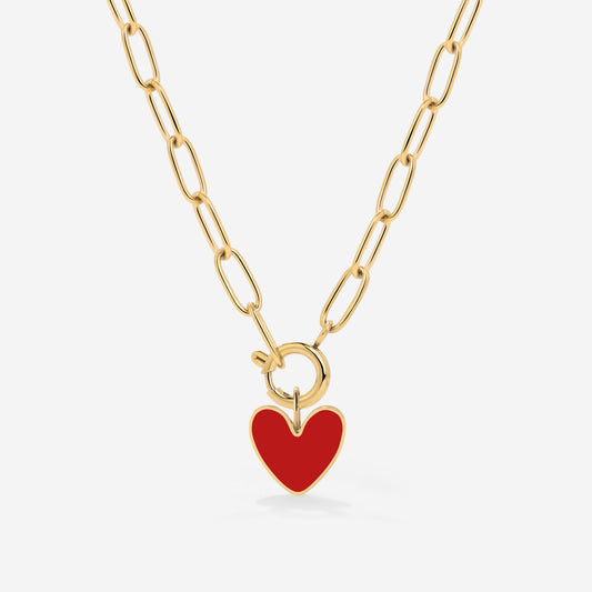 Red Heart Oval Links Collana Set Oro