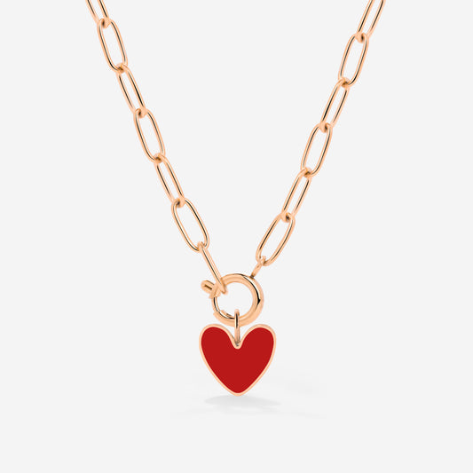Red Heart Oval Links Collana Set Oro Rosa