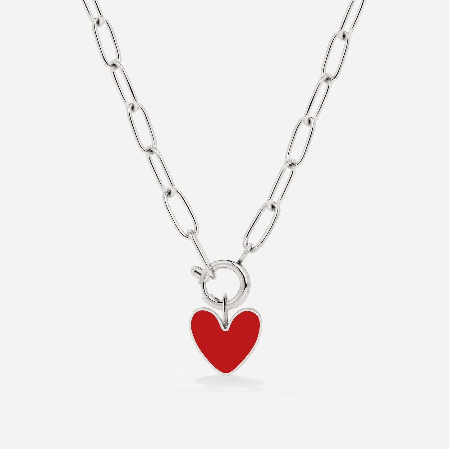 Red Heart Oval Links Collana Set Argento