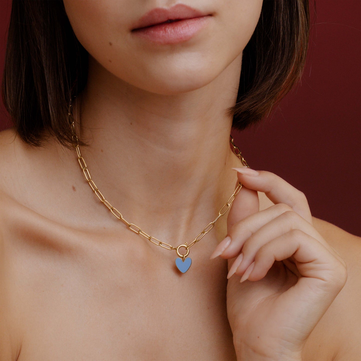 Blue Heart Oval Links Collana Set Oro