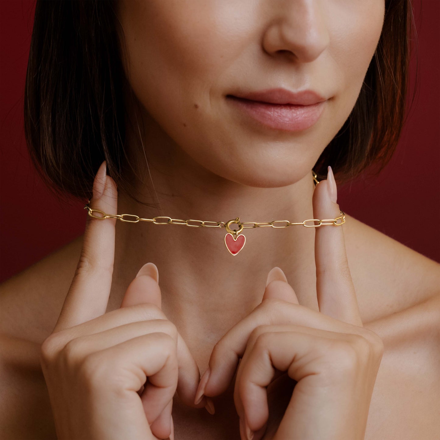 Red Heart Oval Links Collana Set Oro
