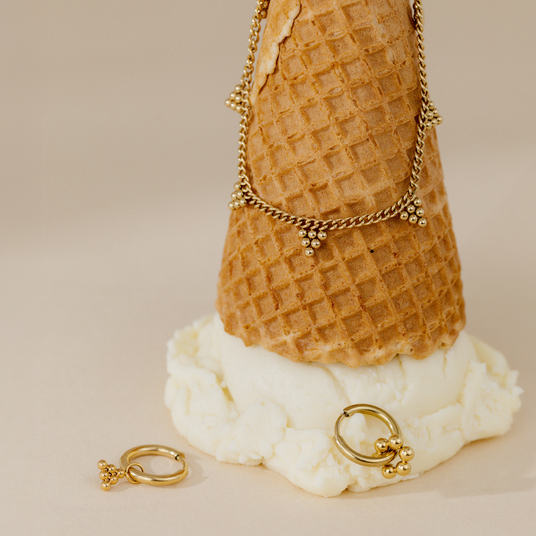 Bead Donut Hoop Set Small Oro