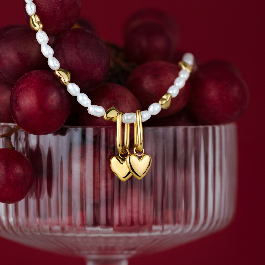 Lovely Heart Oval Hoop Set Baby Oro Rosa