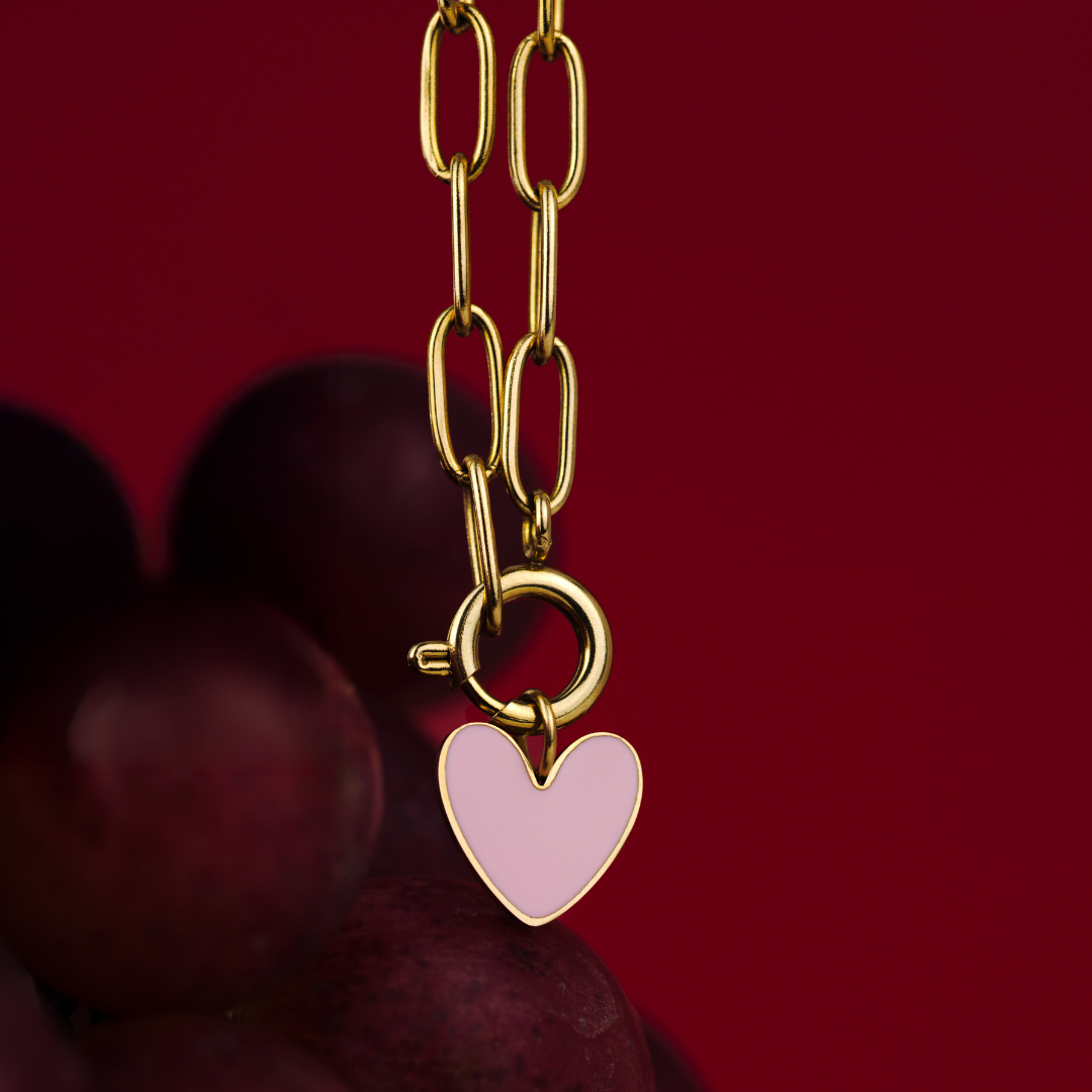 Pink Heart Oval Links Collana Set Oro