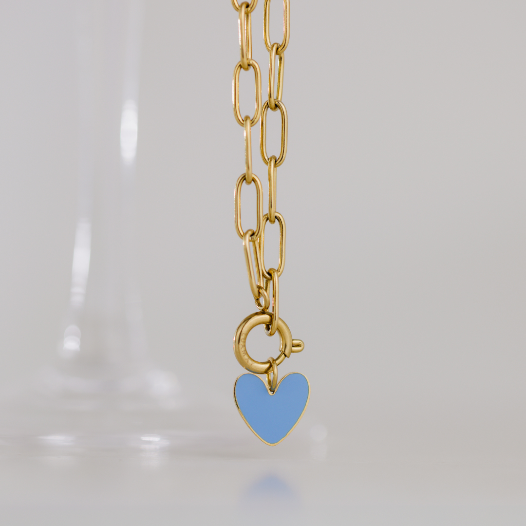 Blue Heart Oval Links Collana Set Oro