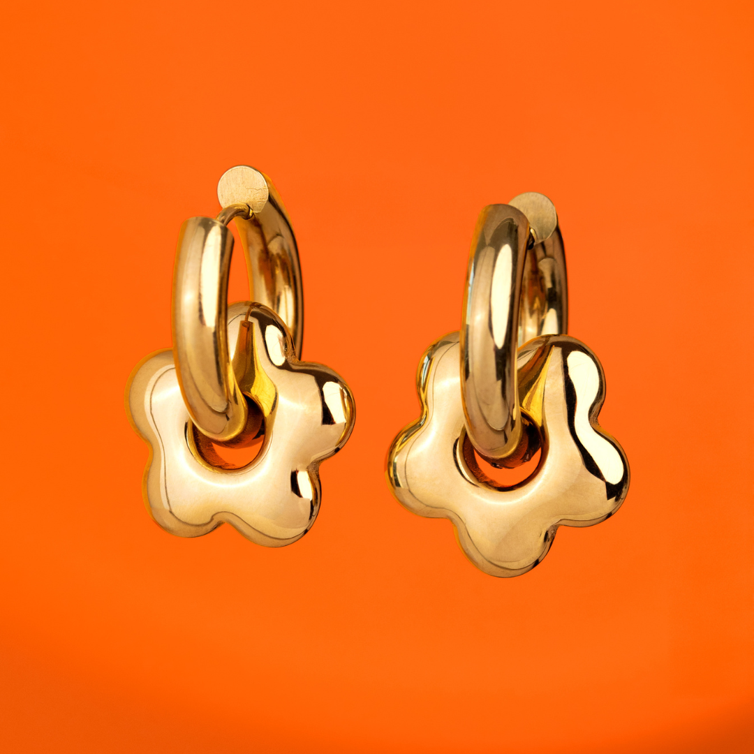 Chunky Bubble Flower Hoop Set Medium Oro