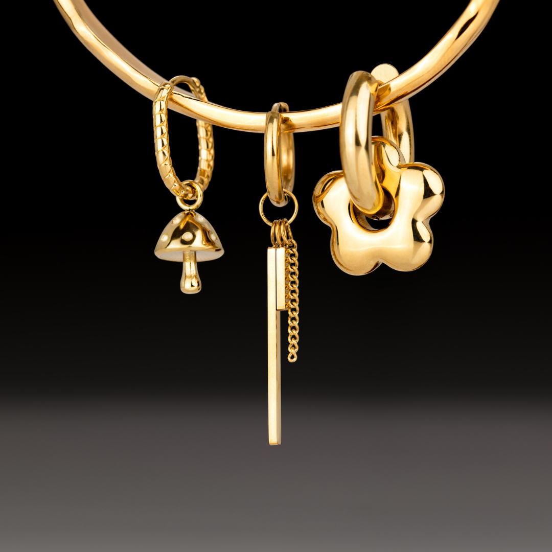 Cute Mushroom Twisted Oval Hoop Set Baby Oro Rosa