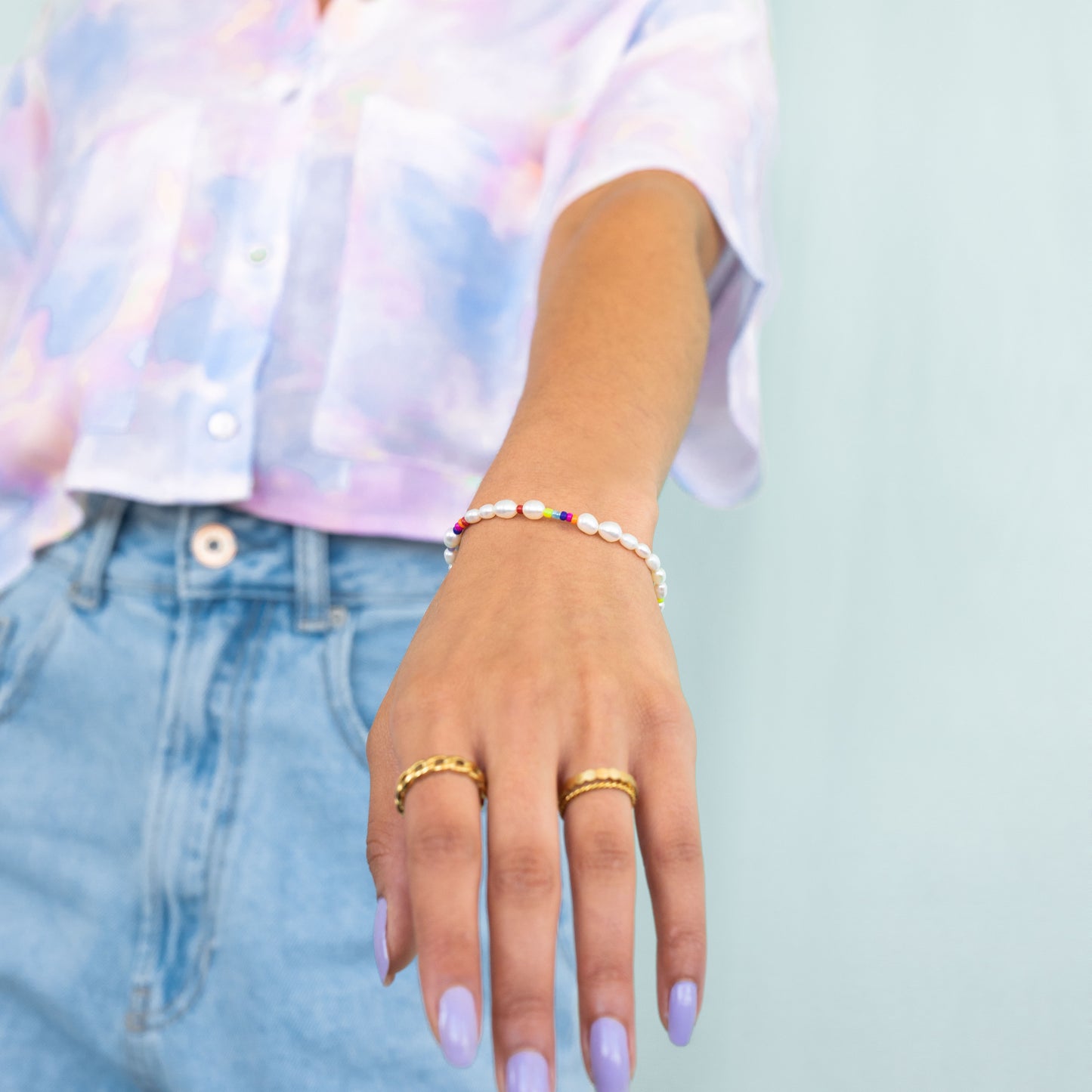 Rainbow Pearl Bracciale Oro