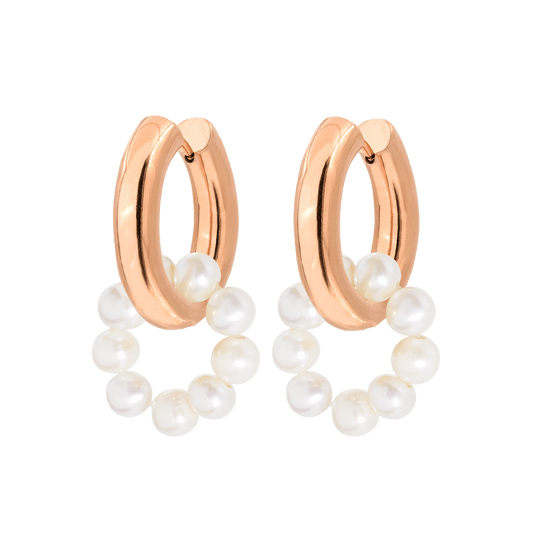 Pearly Donut Hoop Set Oro Rosa