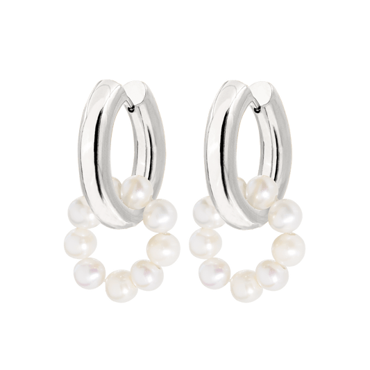 Pearly Donut Hoop Set Argento