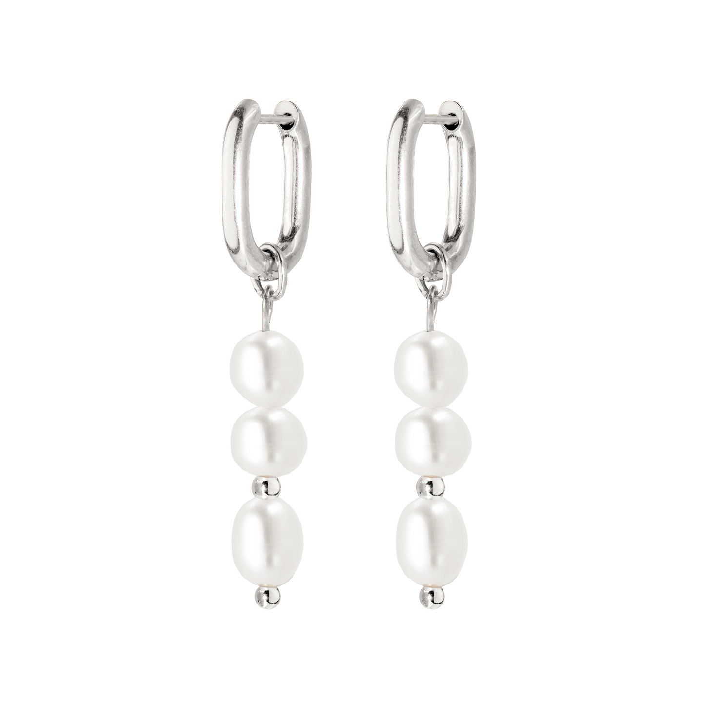 Triple Pearl Hoop Set Argento