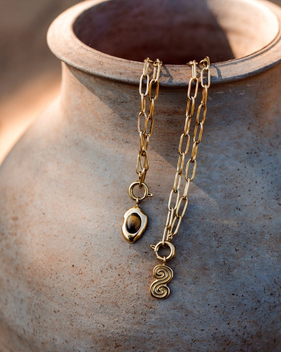 Tiger's Eye Oval Links Collana Set Argento