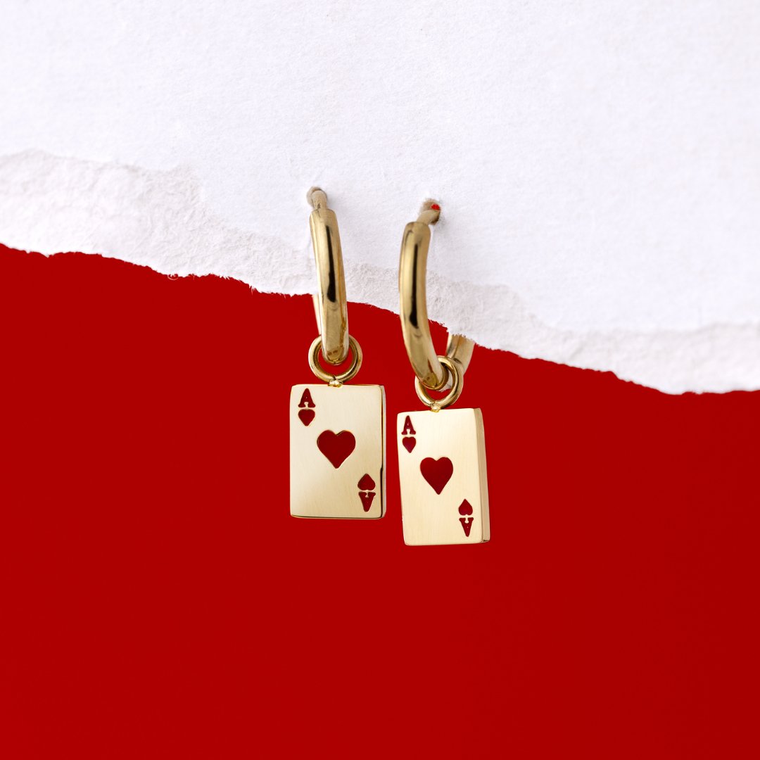 Red Ace Hoop Set Small Argento