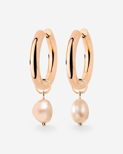 Chunky Perla Rosa Hoop Set Medium Oro Rosa