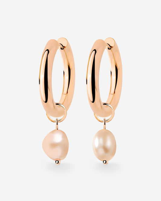 Chunky Perla Rosa Hoop Set Medium Oro Rosa