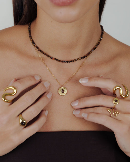 Tiger's Eye Bead Collana Oro