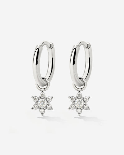 White Petal Hoop Set Small Argento