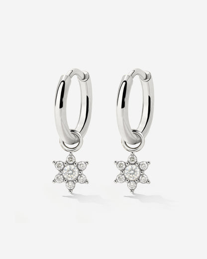 White Petal Hoop Set Small Argento